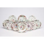 Thirteen Chinese famille rose plates with figurative and floral design, Yongzheng/Qianlong