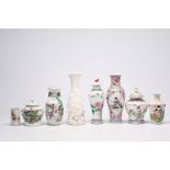 Five various Chinese famille rose and blanc de Chine vases, two jars and covers and a brush pot with