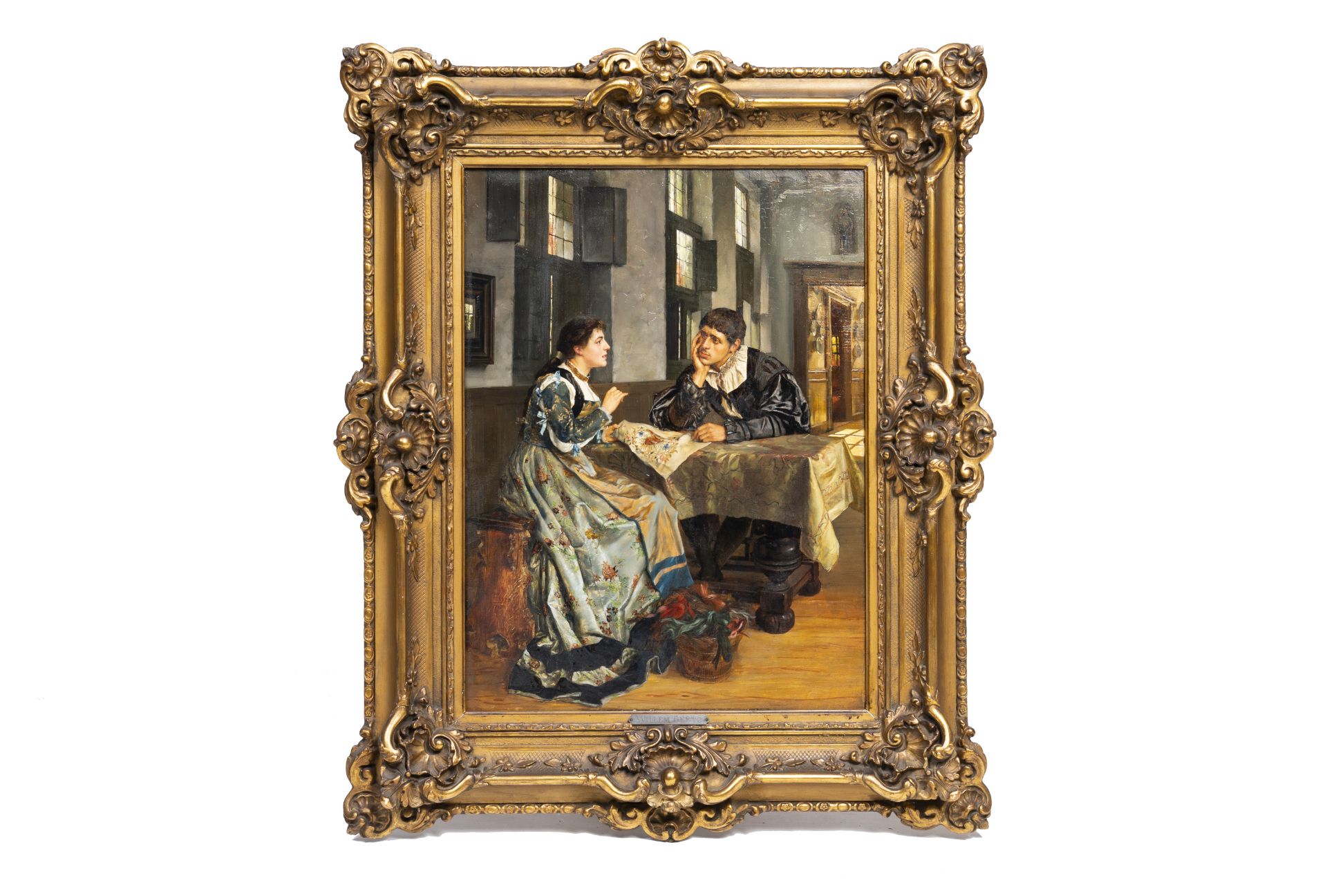 Willem Geets (1838-1919): The conversation, oil on panel, dated 1890 - Image 2 of 3