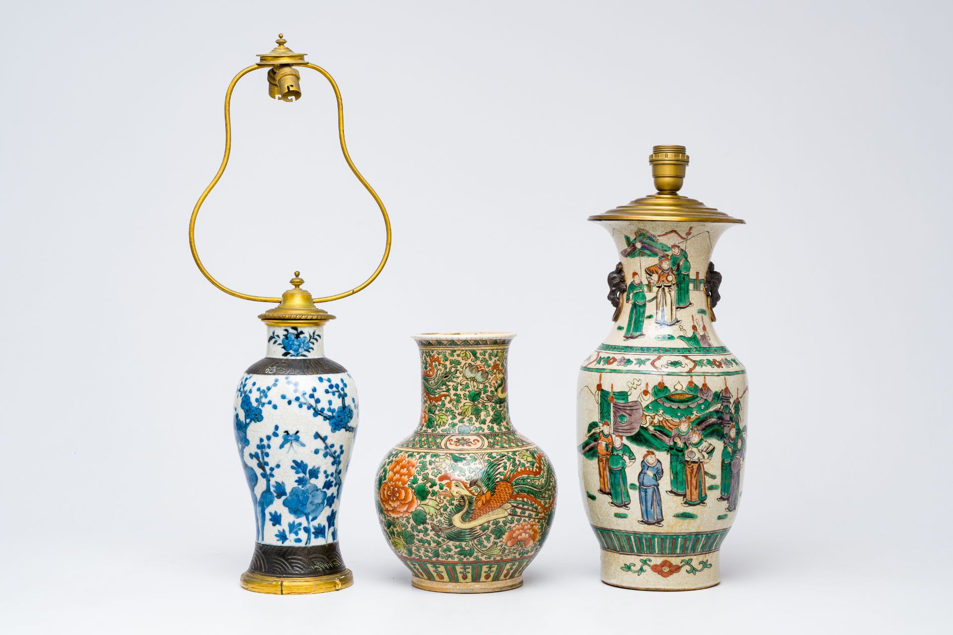 A varied collection of Chinese Nanking crackle glazed famille rose, verte, blue and white porcelain, - Image 8 of 13