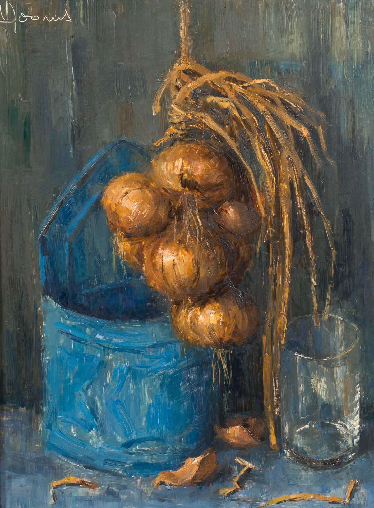 Vic Dooms (1912-1994): Still life with onions and Landscape with farm, oil on board - Bild 4 aus 6