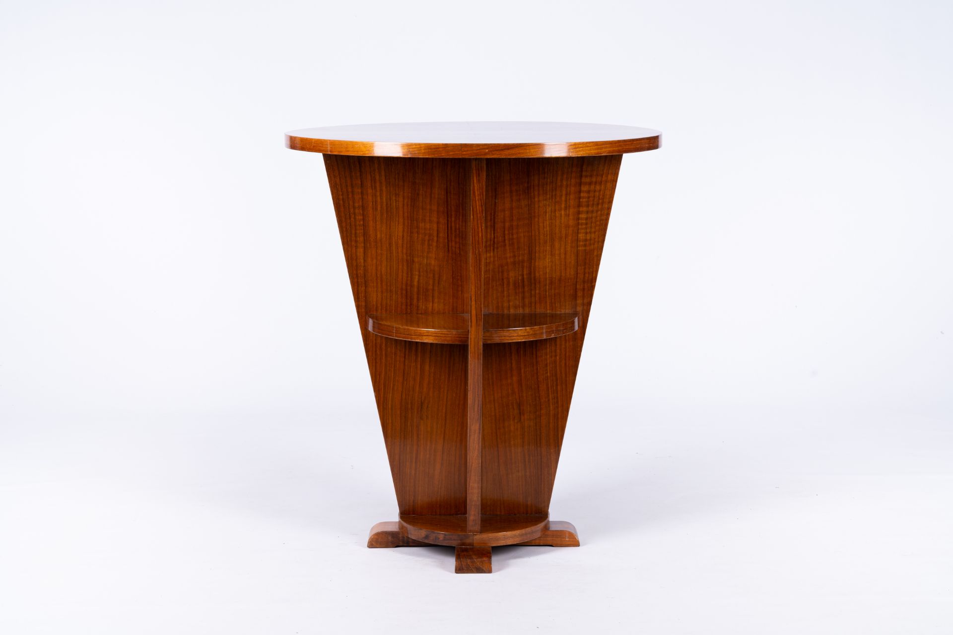 A round veneered wood two tier Art Deco side table, 20th C.