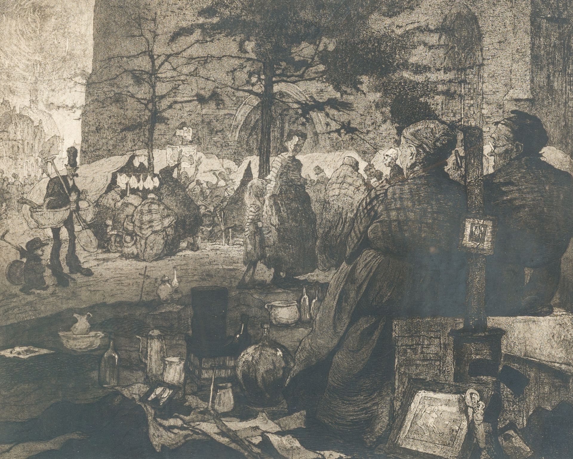 Jules De Bruycker (1870-1945): 'Le Vieux marche St. Jacques Gand', etching, [1911]