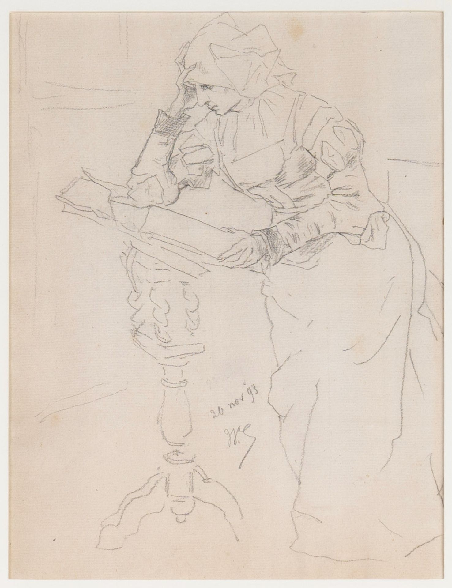 Willem Geets (1838-1919): The reading lady, pencil on paper, dated (18)93