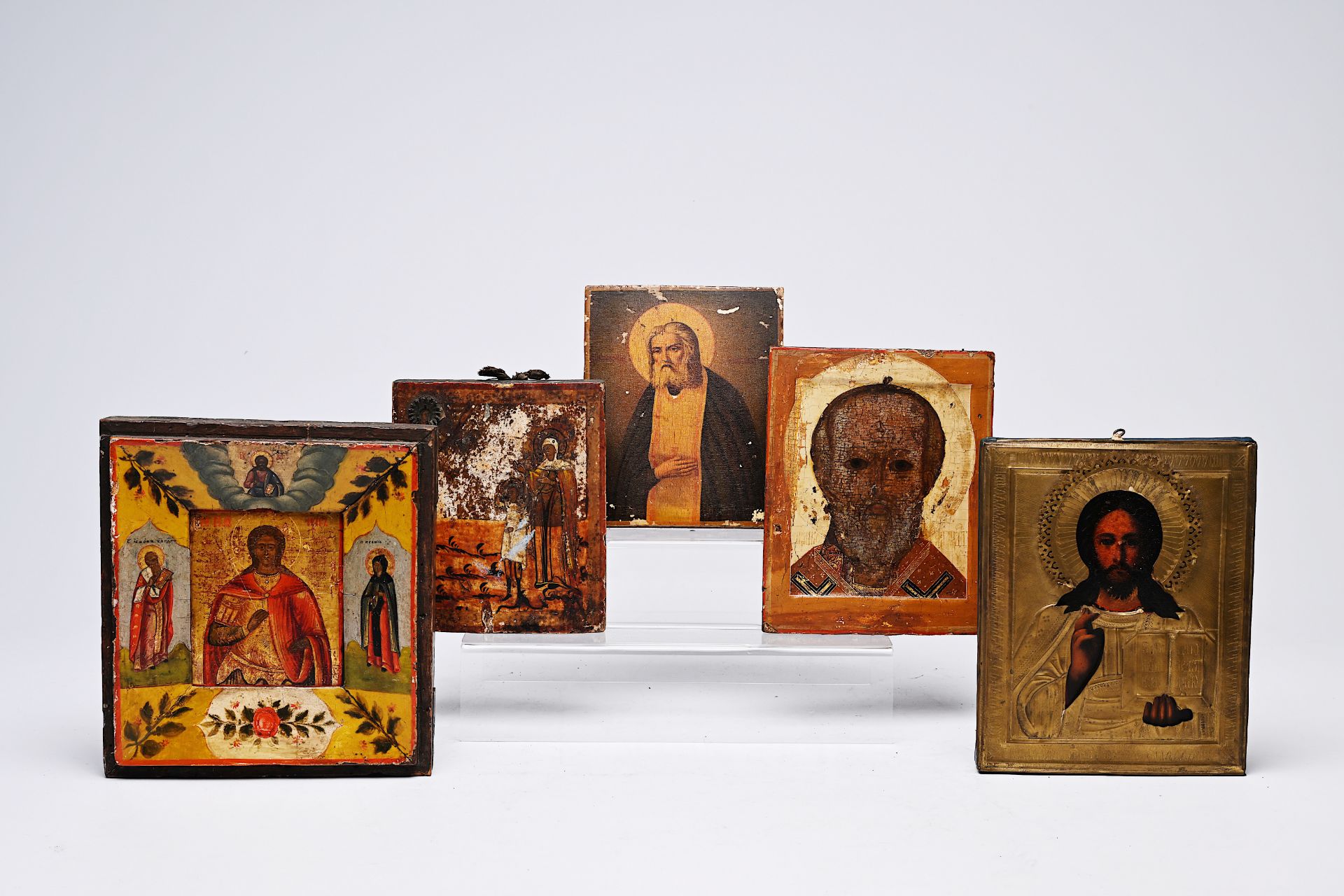 Five various orthodox icons with saints, 17th C. and later