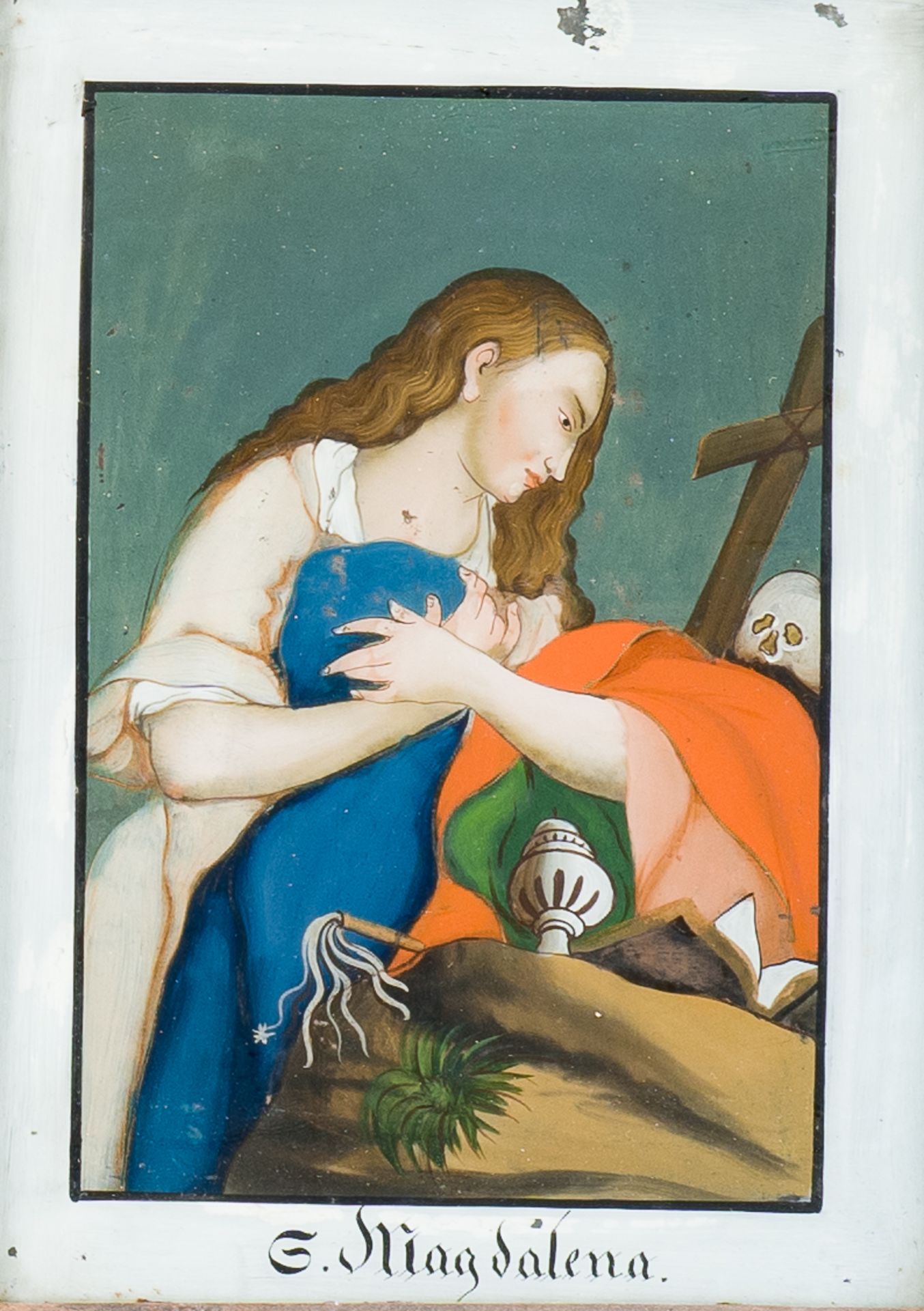 German school: Five different religious scenes, reverse glass painting, 18th/19th C. - Image 7 of 8