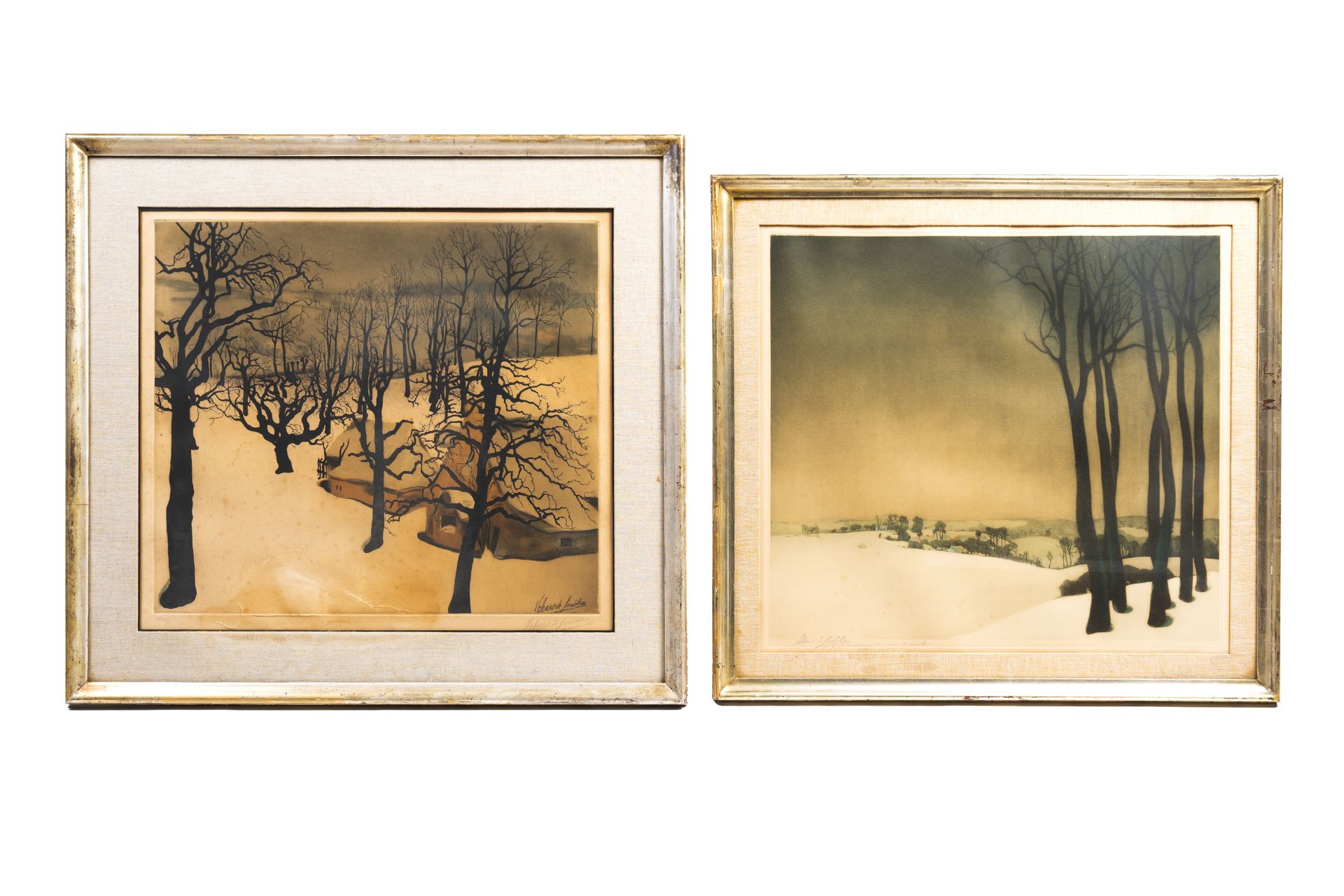 Valerius De Saedeleer (1867-1942): Two winter landscapes, etching and aquatint