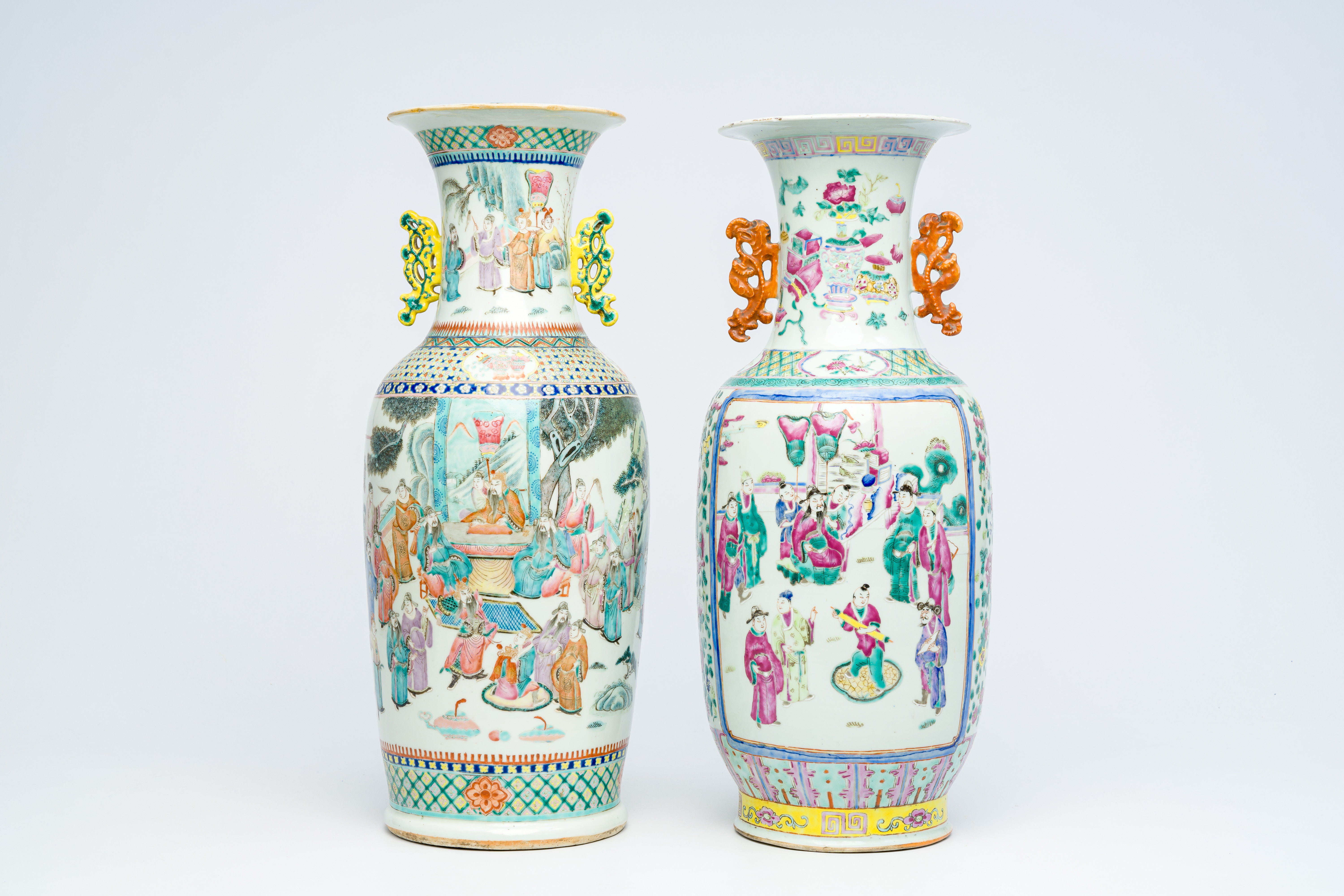 Two Chinese famille rose vases with figurative design, 19th C. - Image 2 of 12