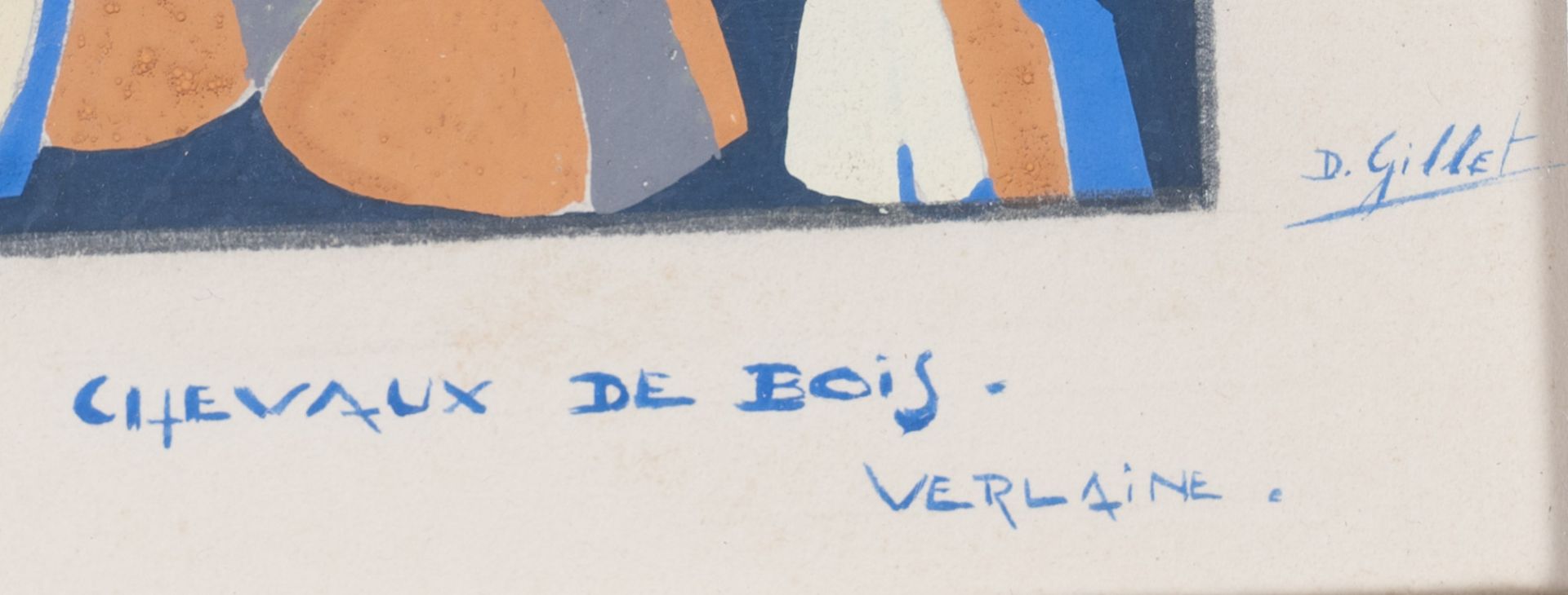 D. Gillet (20ste eeuw): 'Chevaux de bois', mixed media on paper - Image 3 of 4