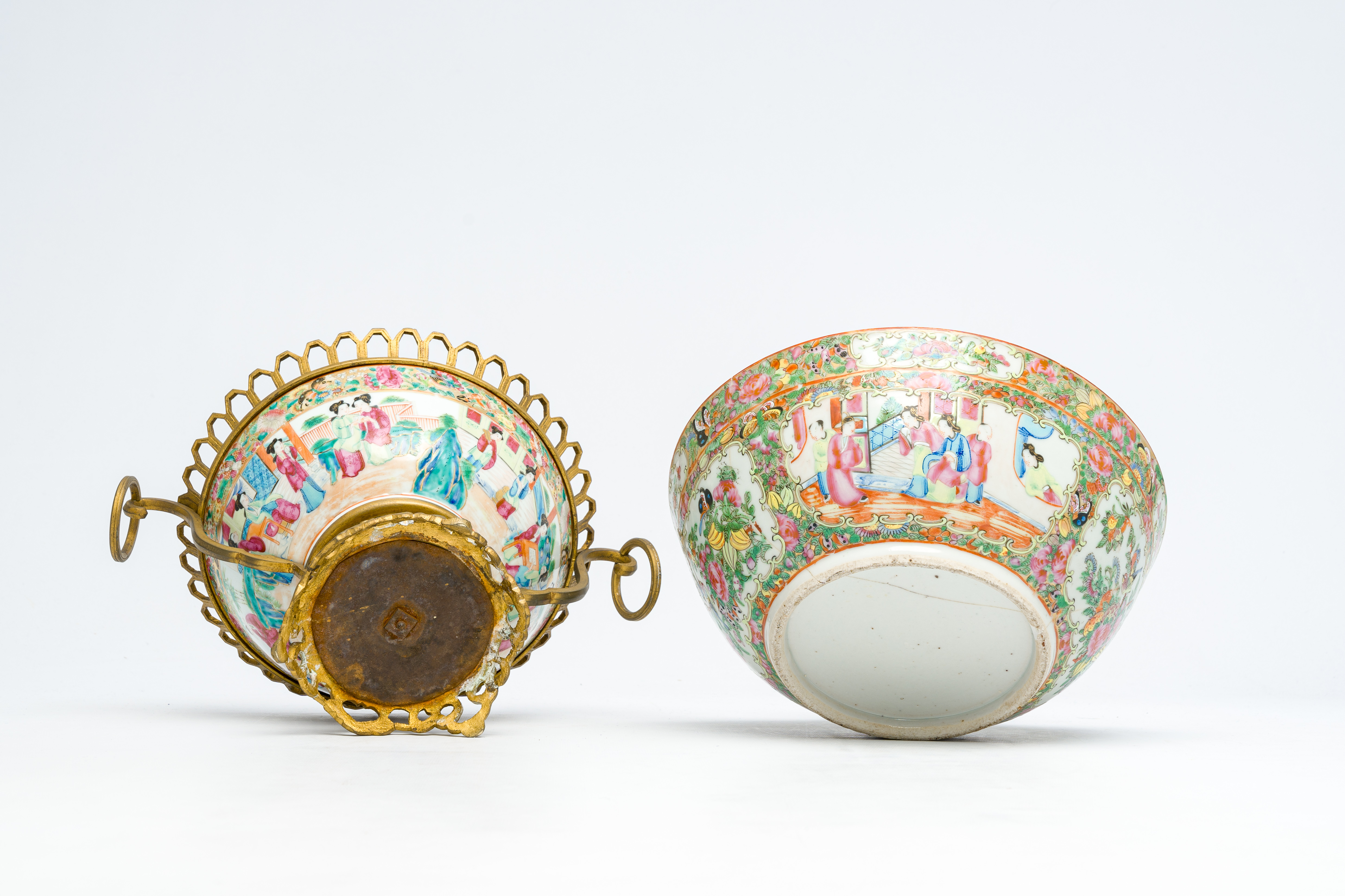 A varied collection of Chinese Canton famille rose porcelain with palace scenes and floral design, 1 - Image 9 of 11