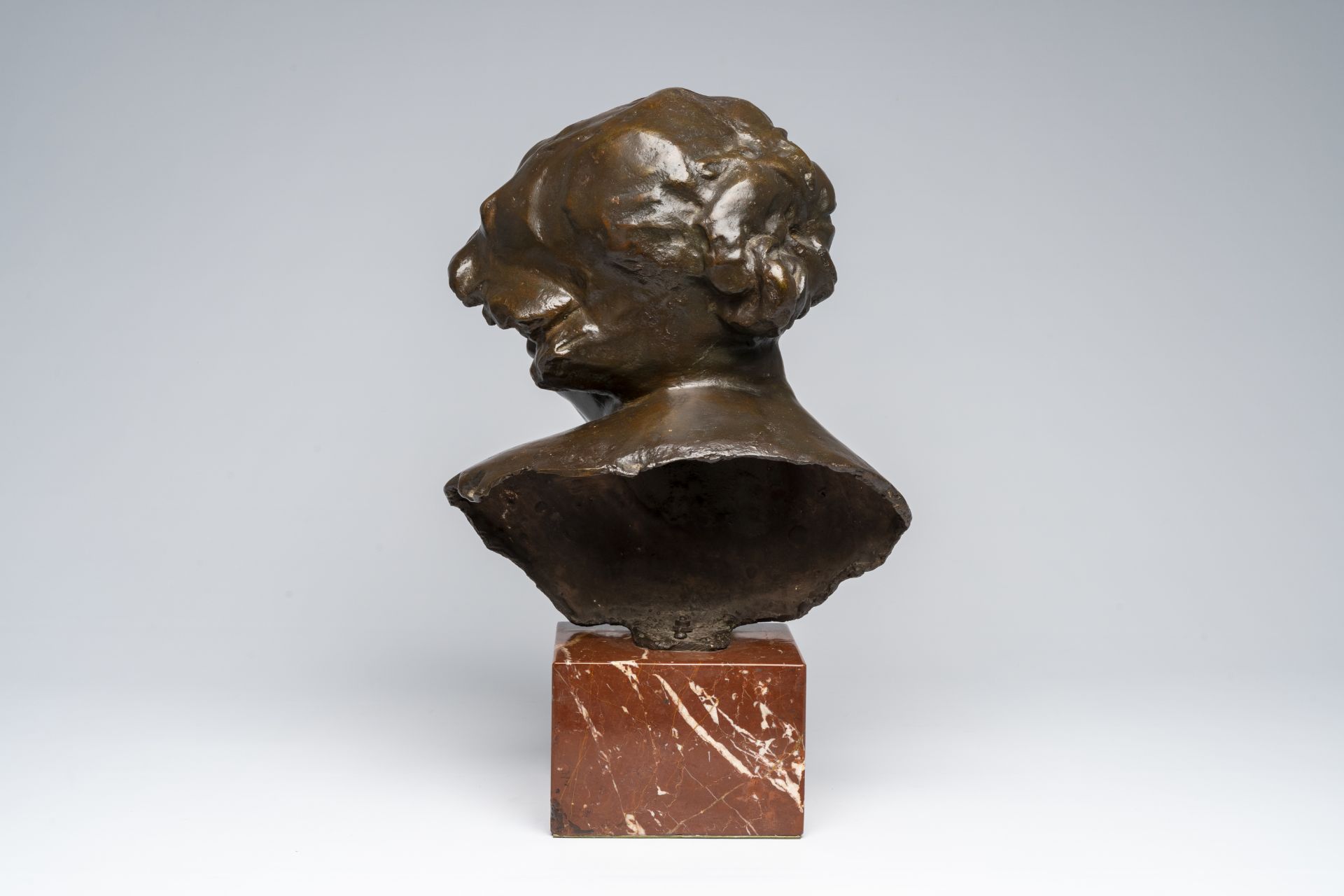 Jef Lambeaux (1852-1908, in the manner of): Bust of a lady, brown patinated bronze on a red marble b - Image 4 of 9
