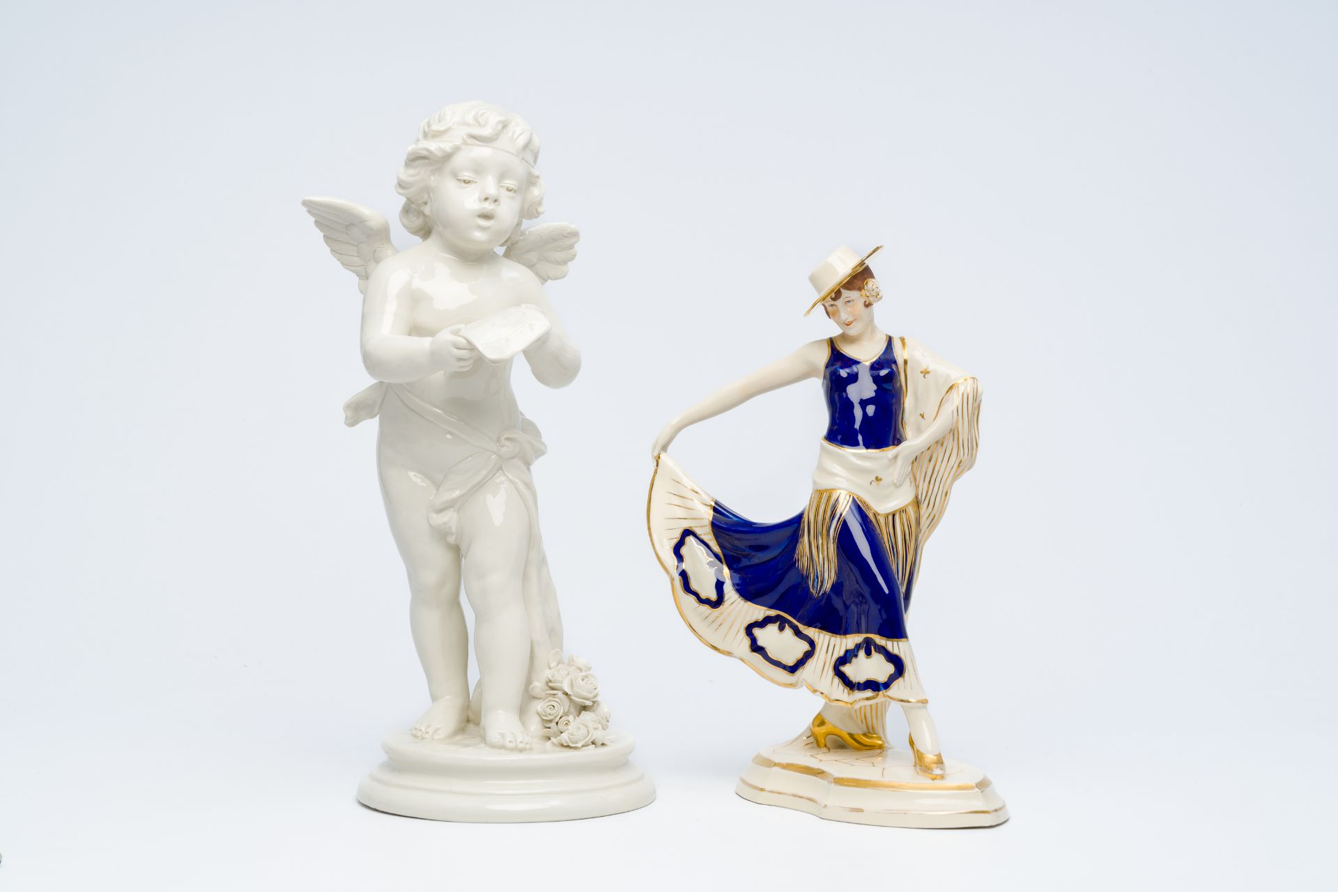 Sylvain Kinsburger (1855-1935): A musical porcelain angel, Capodimonte, and a Royal Dux figure of a