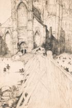 Jules De Bruycker (1870-1945): 'L'Eglise St Nicolas Gand', etching