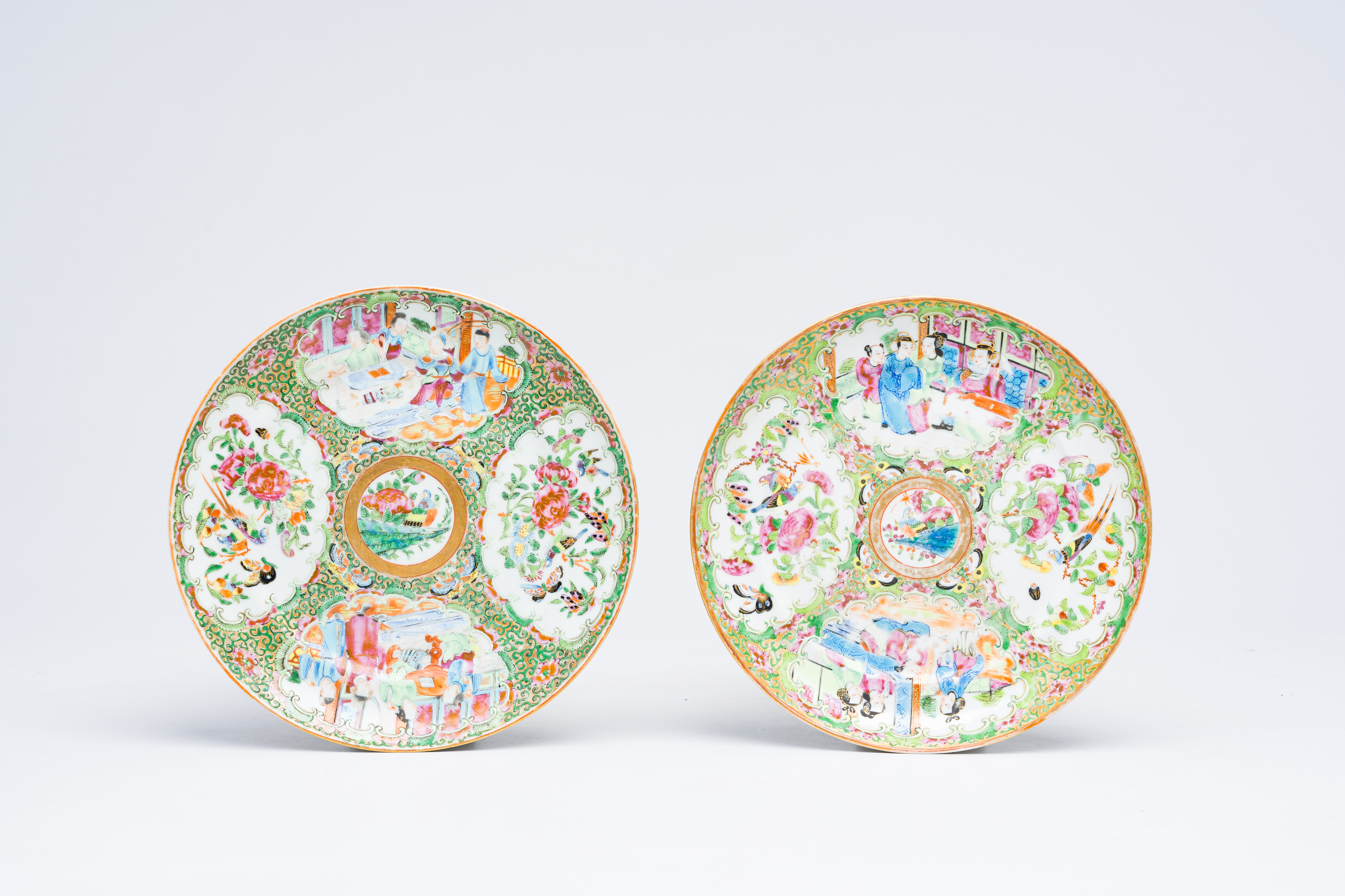 Two Chinese Canton famille rose vases and two plates, 19th C. - Image 2 of 10