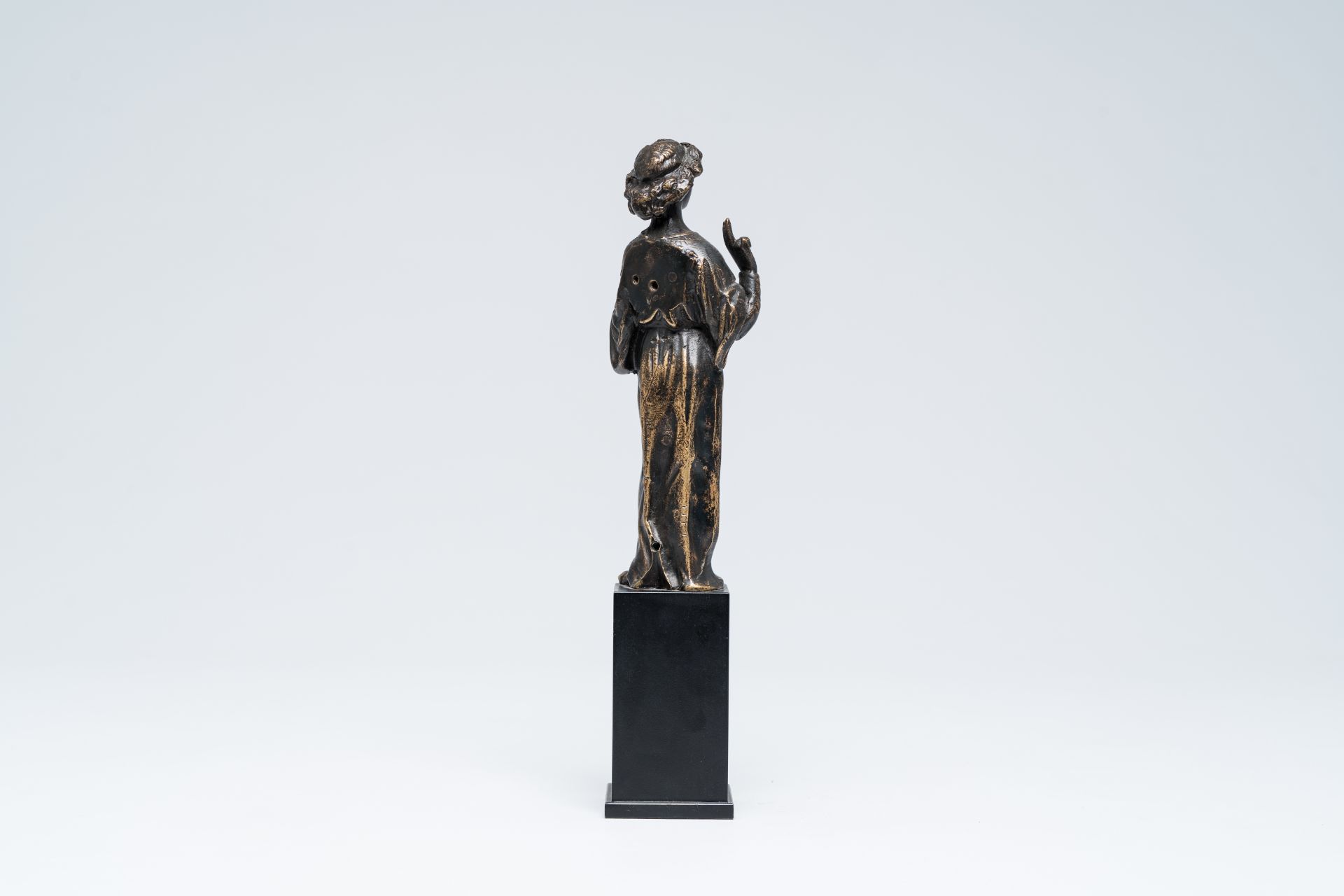 A Flemish or French patinated bronze standing and blessing angel, 16th C. - Image 4 of 9