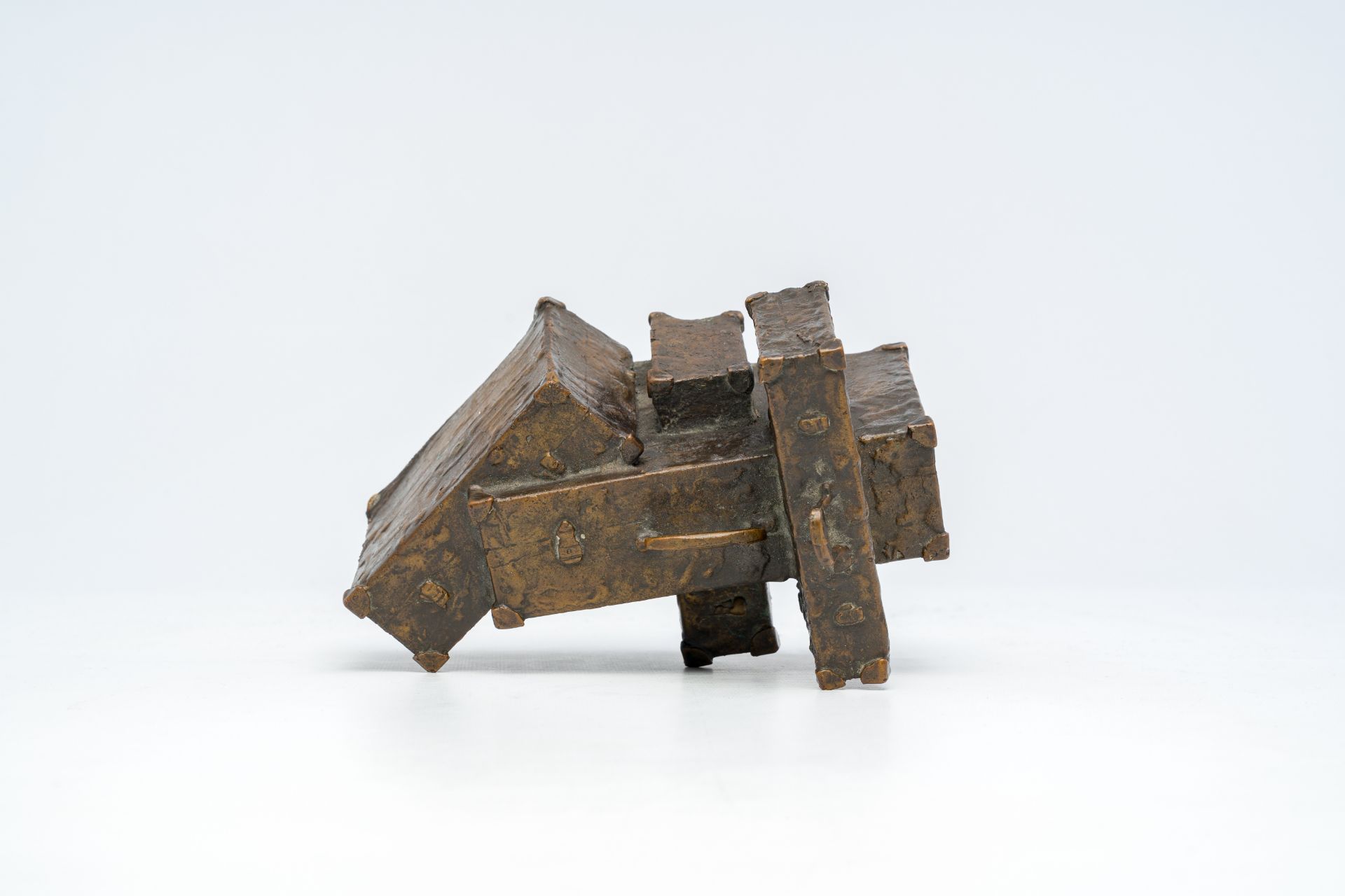 Illegibly signed: The departure, brown patinated bronze, 20th C. - Image 7 of 9