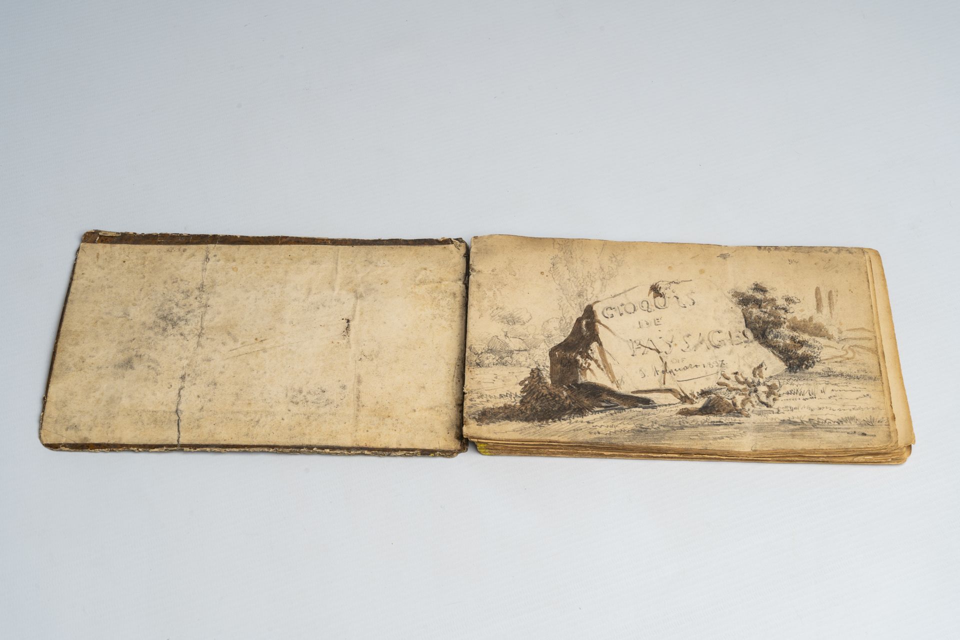 Ildephonse Stocquart (1819-1889): 'Croquis de paysage', sketchbook, pencil and watercolour on paper,