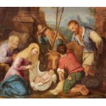 Flemish School: The adoration of the shepherds, oil on copper, 18th C.