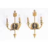 A pair of French Empire-style gilt and patinated bronze two-armed wall lighting appliques, 19th/20th