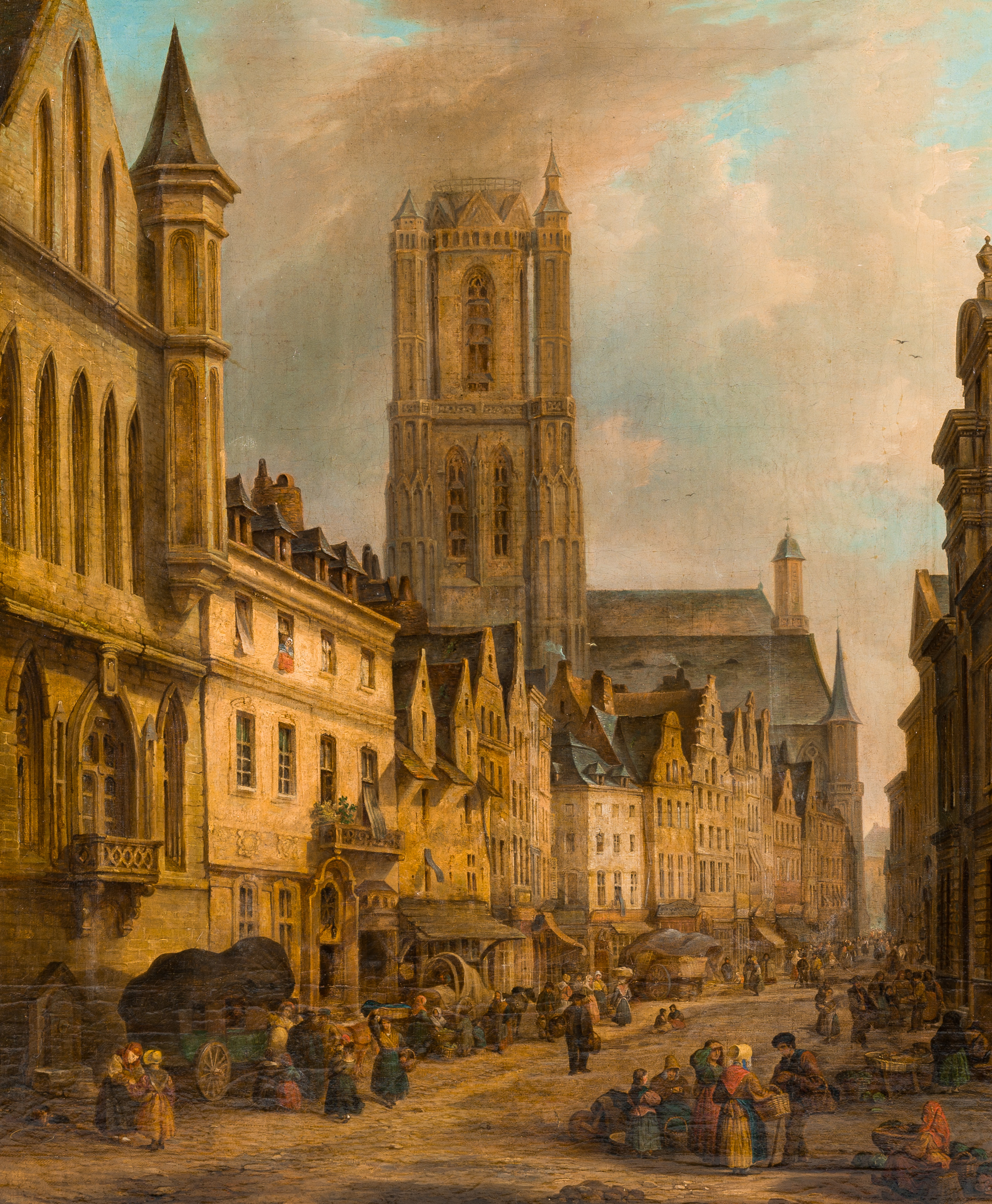 Belgian school, in the manner of Pieter Frans II De Noter (1779-1842): Ghent cityscape, oil on canva