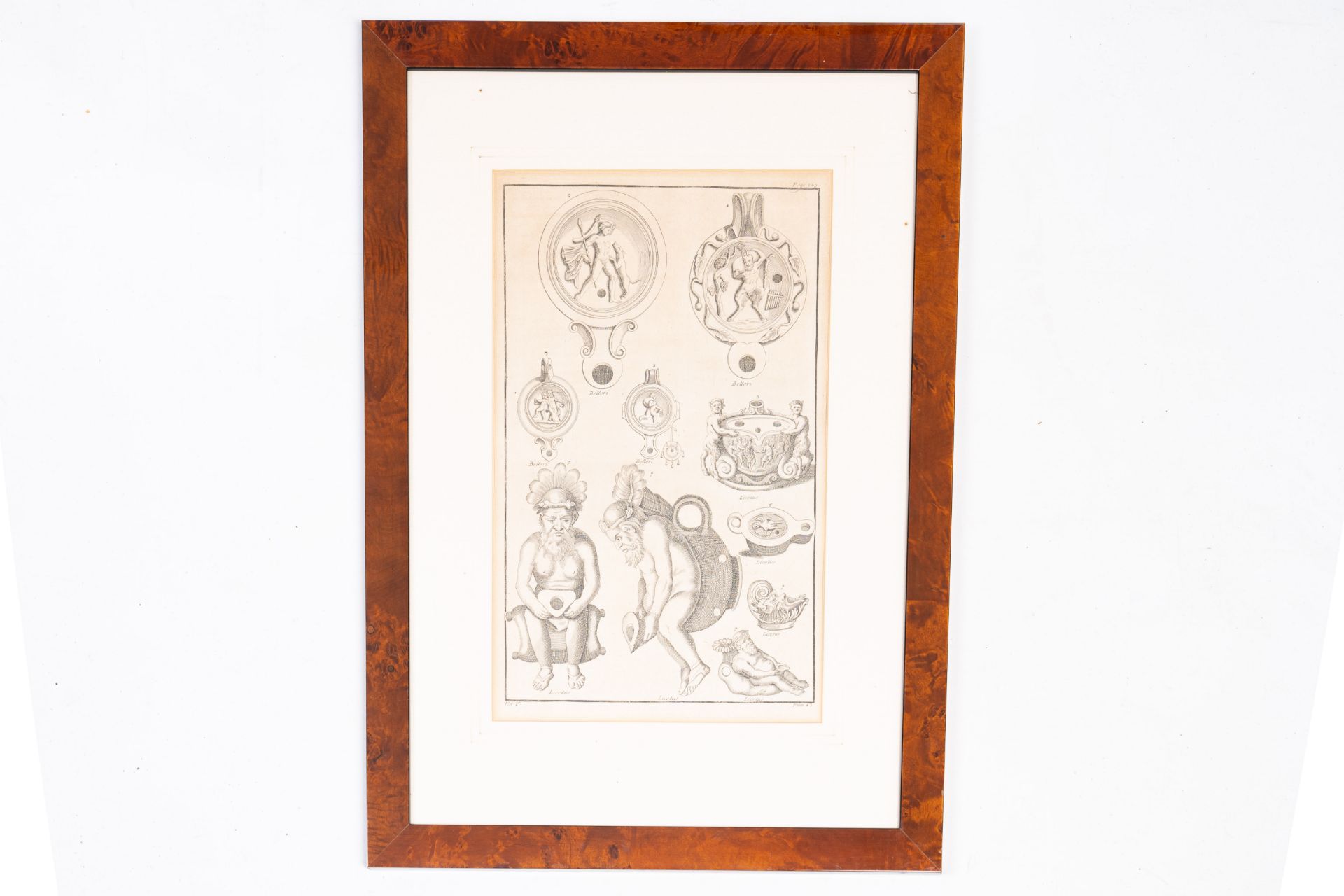 Eight framed engravings with oil lamps from 'L'antiquite expliquee et representee en figures' by Ber - Image 5 of 10