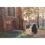 Marie Marcel Delamarre de Monchaux (1876-1953): Beguinage in Bruges, oil on canvas