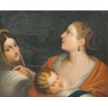 European school: Two ladies and a child, oil on canvas, 19th C.