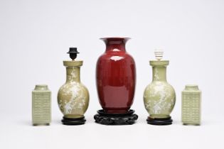 A varied collection of Chinese monochrome porcelain vases, 20th C.