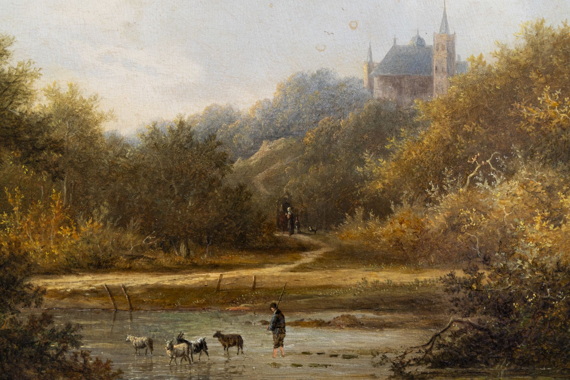 Hendrik Pieter Koekkoek (1843-1890/1910): A river landscape with a goat herd, oil on panel - Image 5 of 6