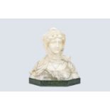 A. Cyprien (Adolfo Cipriani, 1857-1941): Bust of a lady, alabaster on a marble base