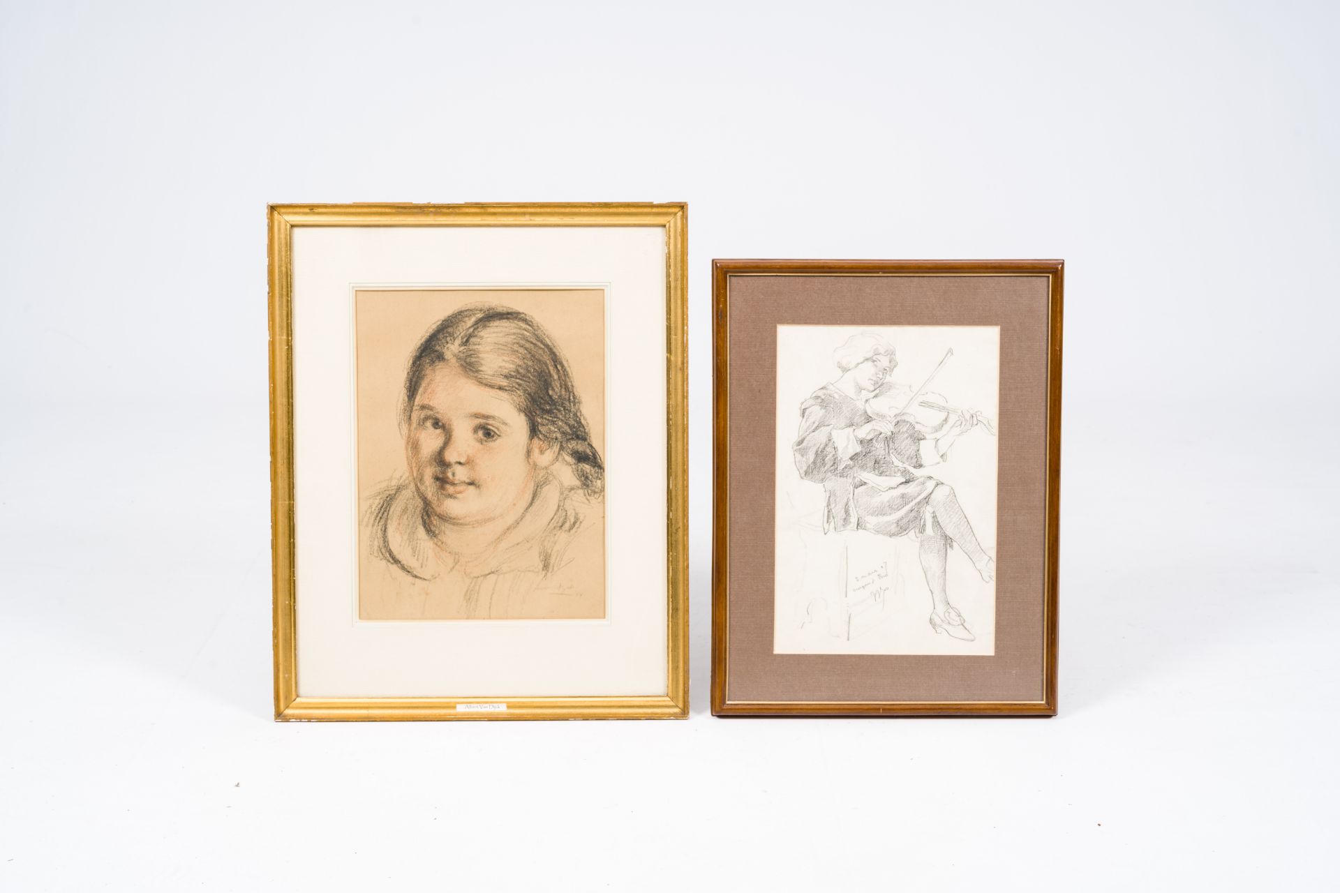 Albert Van Dijck (1902-1951) & Willem Geets (1838-1919): Two drawings, mixed media on paper