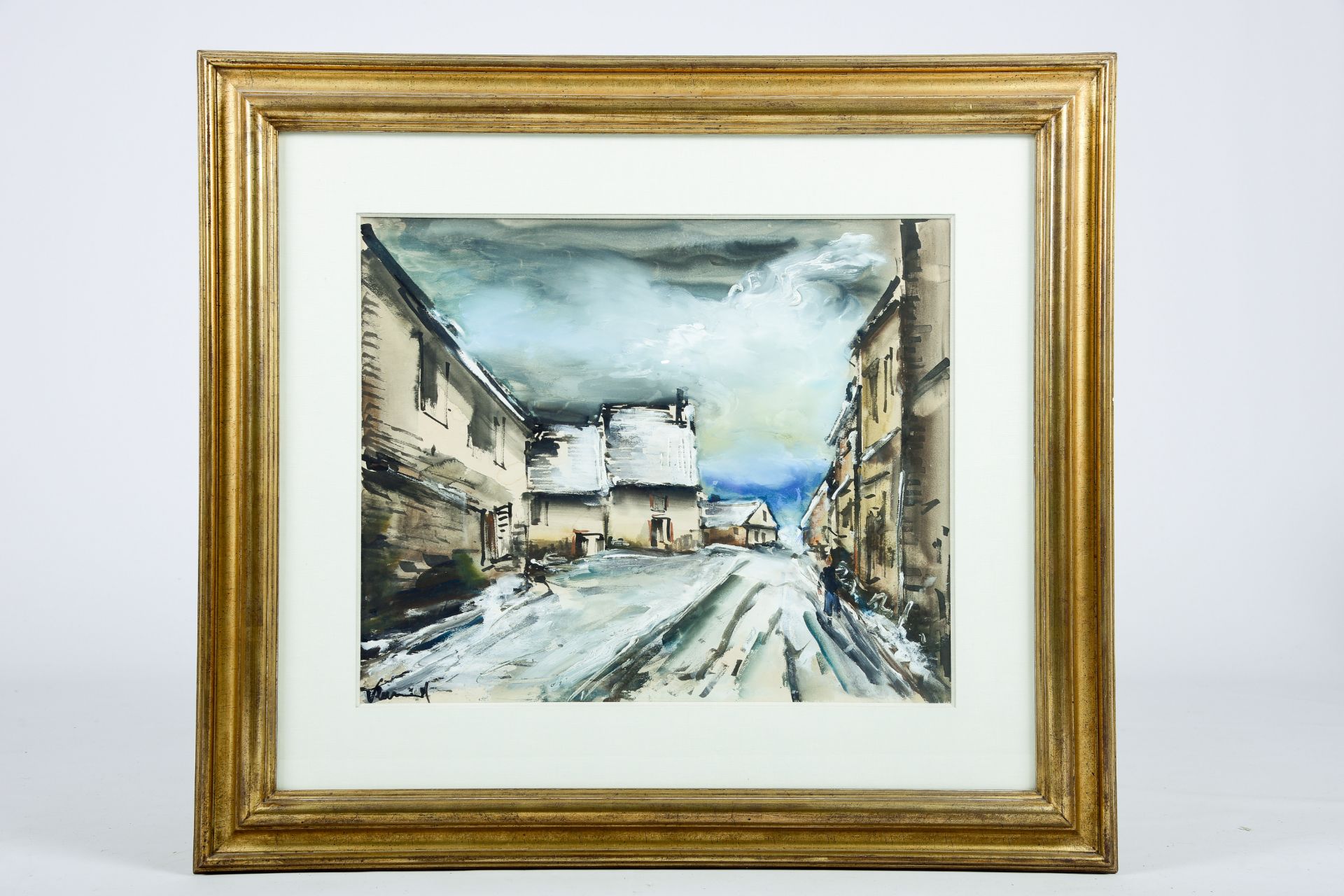 Maurice de Vlaminck (1876-1958): 'La rue sous la neige', watercolour and gouache - Image 2 of 5