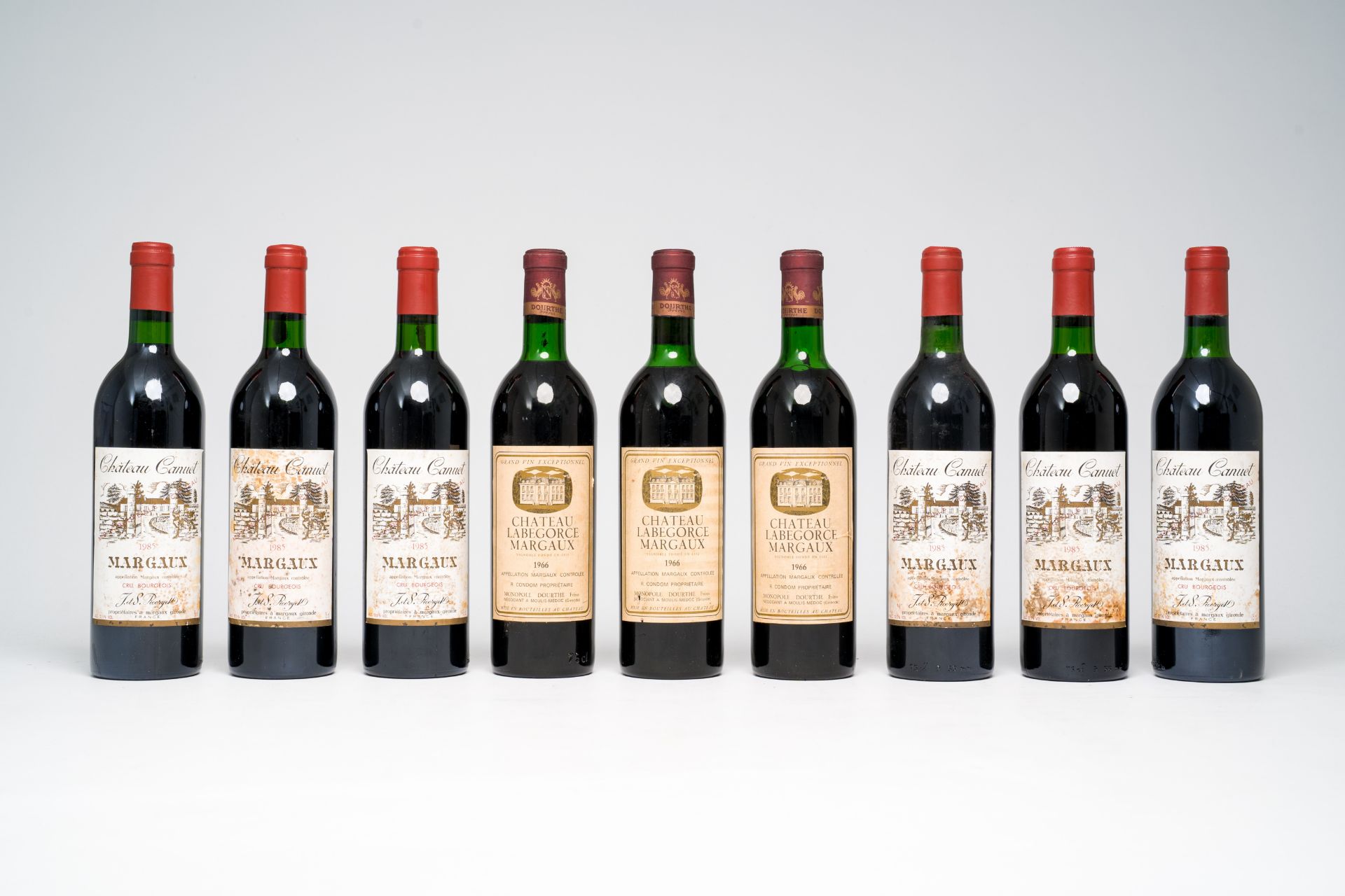 Three bottles of Chateau Labegorce and six bottles of Chateau Canuet, Margaux, 1966 and 1985
