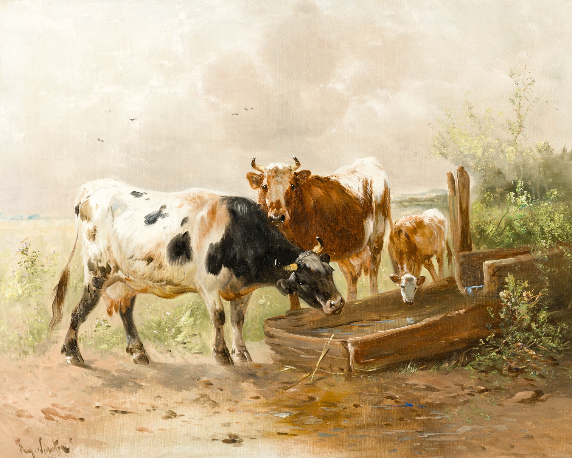 Henry Schouten (1857-1927): Cows in a landscape, oil on canvas