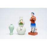 A Chinese monochrome celadon-glazed 'meiping' vase, a double gourd-shaped 'Mao' vase and a figure of