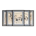 Kikugawa Eizan (1787-1869): Five prints with Japanese beauties, woodblock or ukiyo-e, Edo, 19th C.