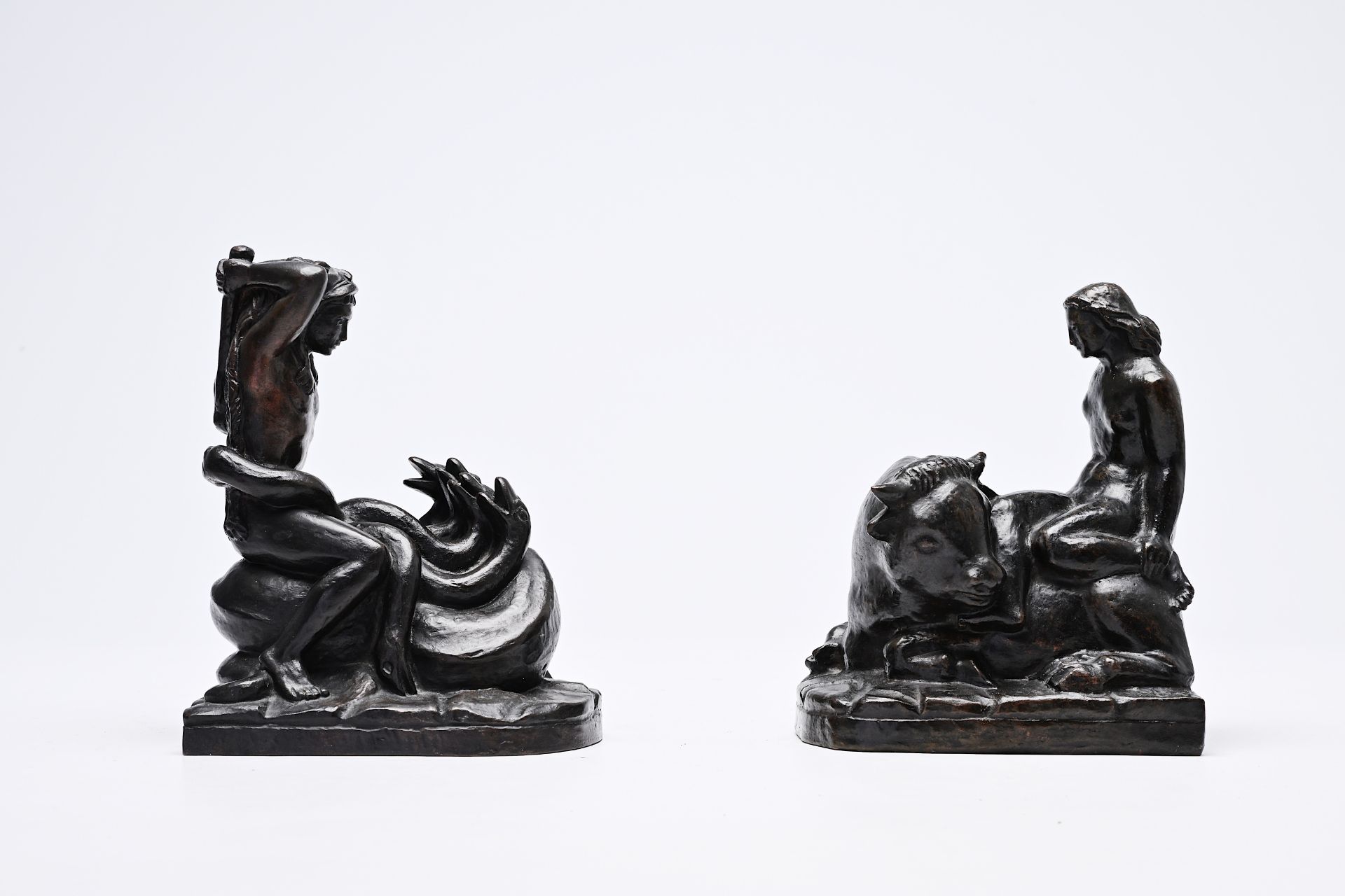 Antoine Vriens (1902-1987): Heracles and the Hydra of Lerna & Europa and the bull, patinated bronze, - Bild 4 aus 11