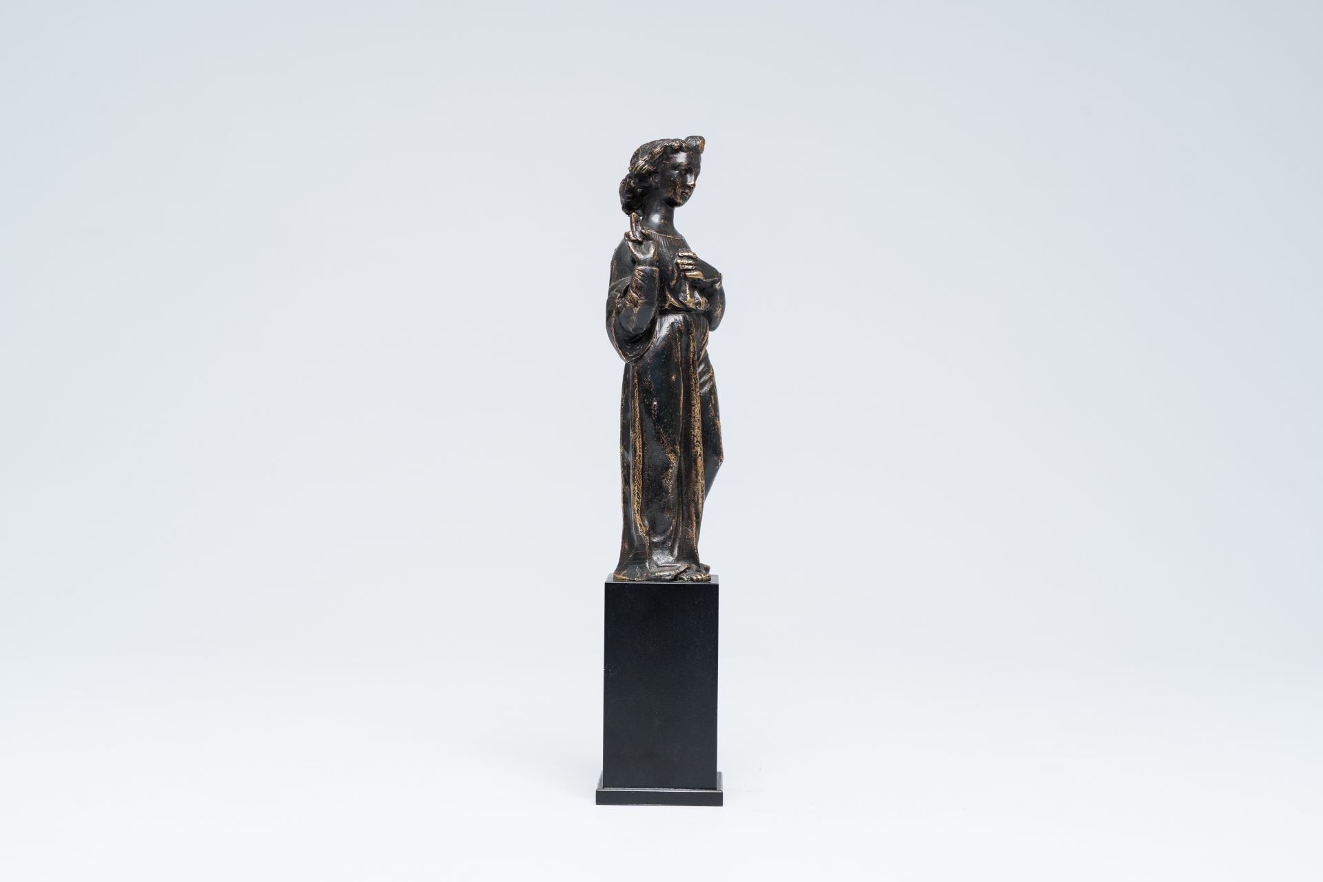 A Flemish or French patinated bronze standing and blessing angel, 16th C. - Image 5 of 9