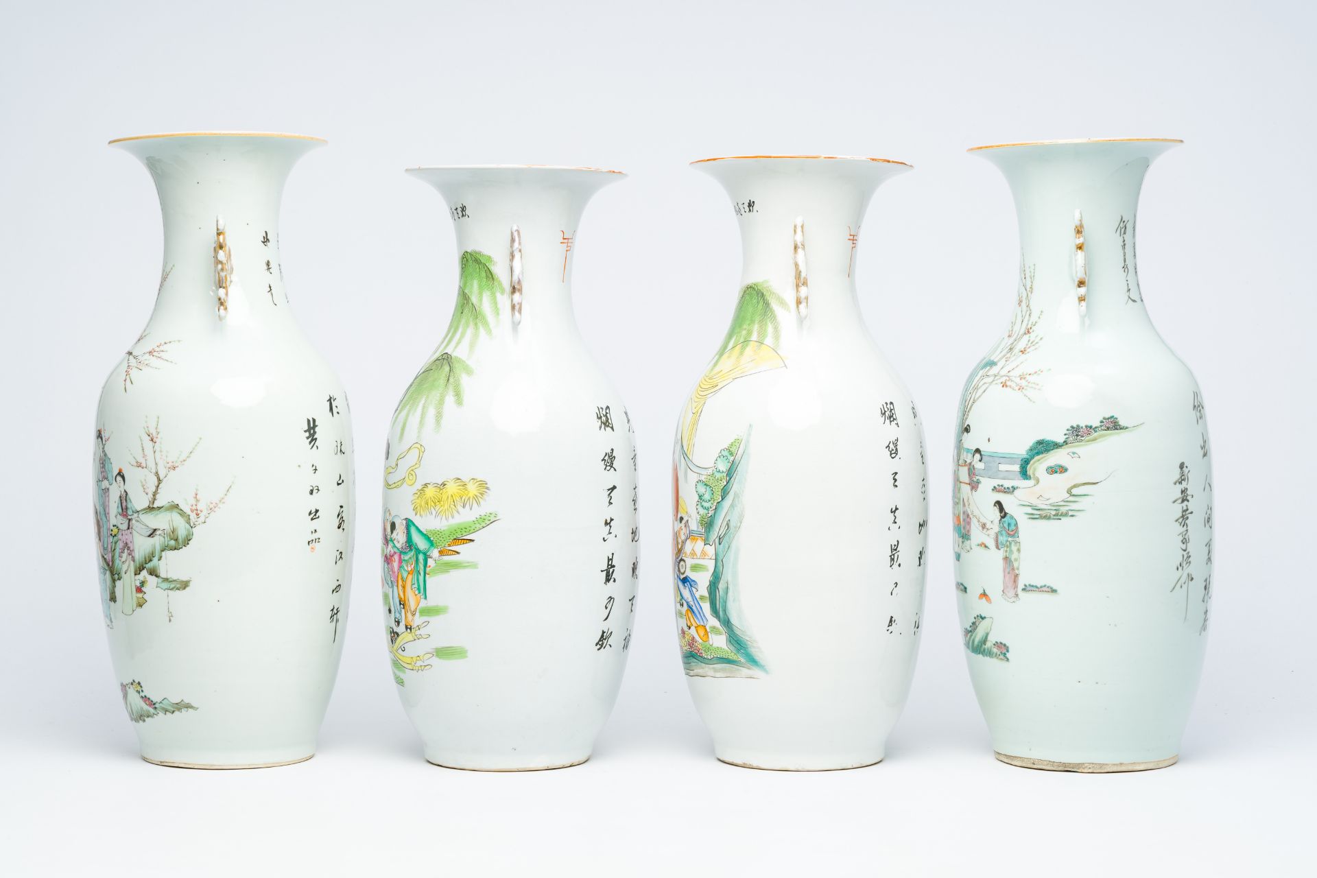 Four Chinese famille rose vases with ladies and playing boys, 19th/20th C. - Image 3 of 12