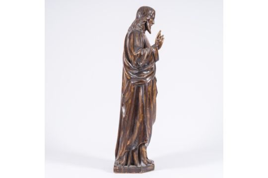 A large patinated wooden figure of a blessing Christ, 19th C. - Image 3 of 7