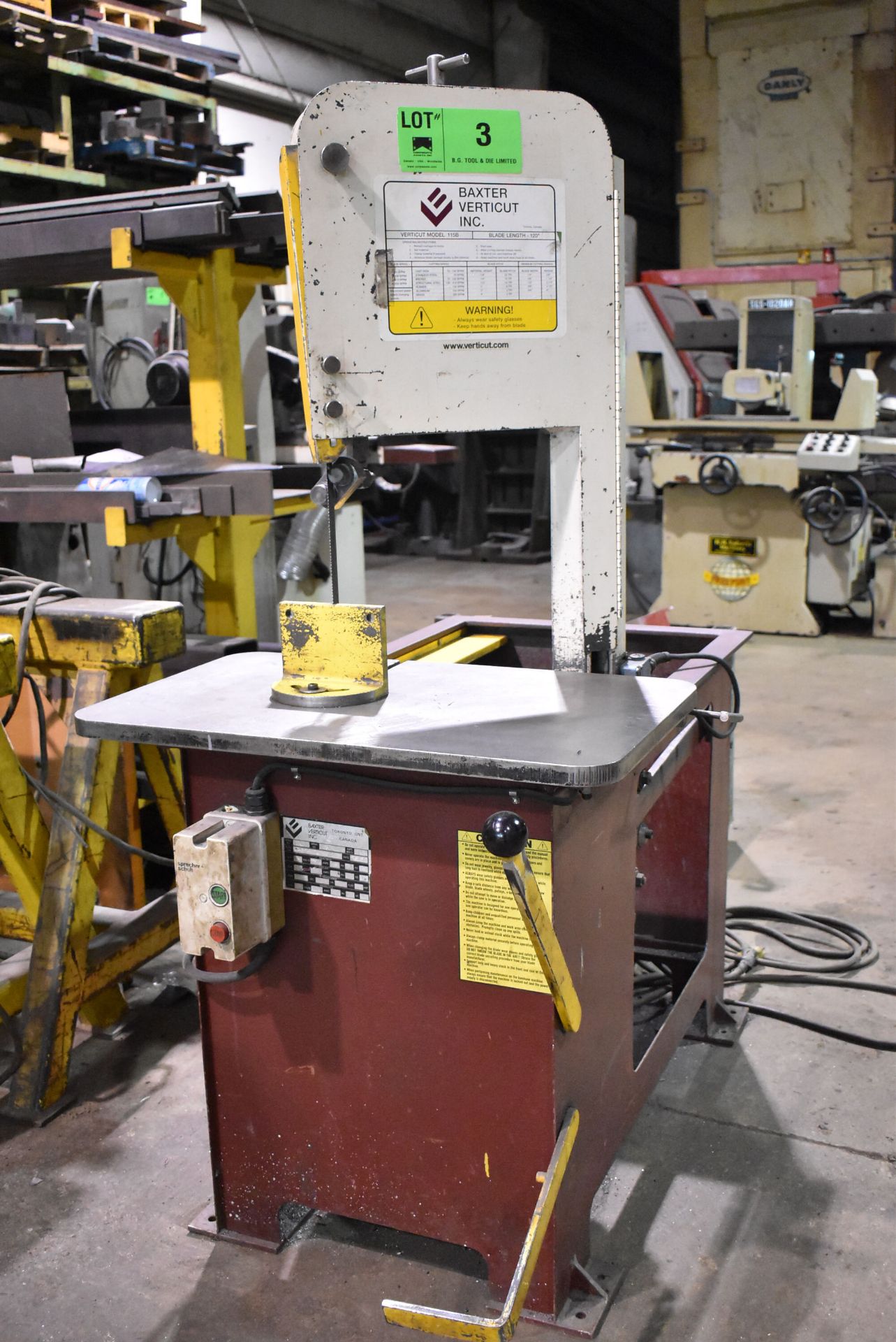 BAXTER VERTICUT MODEL 115B ROLL-IN VERTICAL BAND SAW WITH 18"X30" TABLE, 13" THROAT, 12" MAX.
