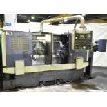 HWACHEON ECO 25P3 CNC TWIN SPINDLE CHUCKER WITH FANUC SERIES 0-T CNC CONTROL, (2) 10" 3-JAW