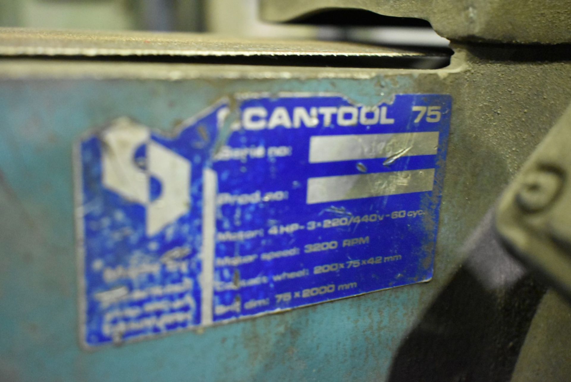SCANTOOL 75 4" HORIZONTAL BELT SANDER WITH SPEEDS TO 3200 RPM, 4 HP, S/N: 176 (CI) [RIGGING FEE - Image 3 of 3