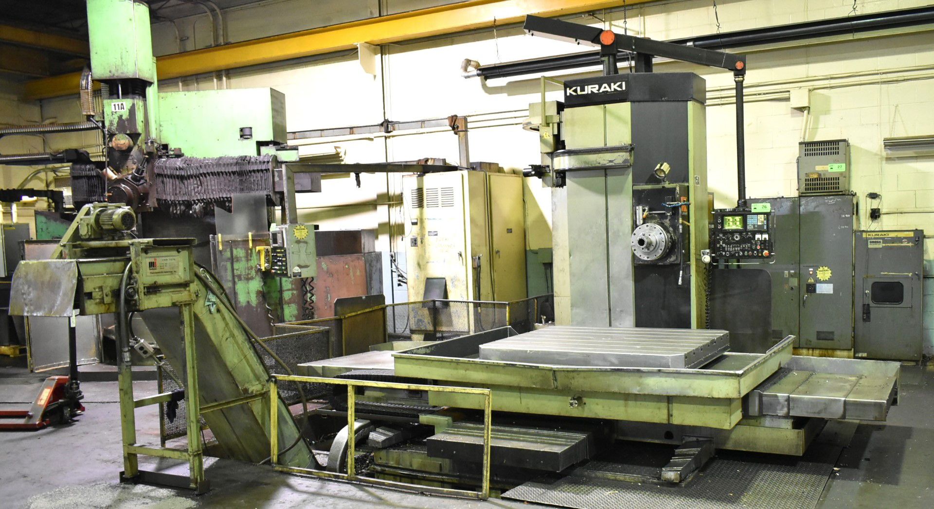 KURAKI KBT-11WDX CNC TABLE-TYPE HORIZONTAL BORING MILLS WITH FANUC CNC CONTROL, 4.33" SPINDLE, 62.