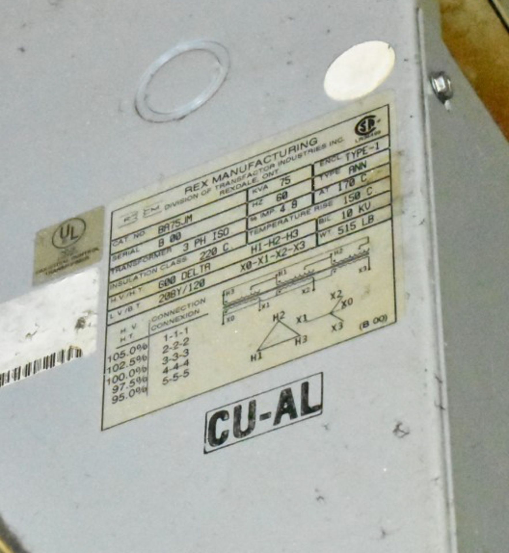 75KVA TRANSFORMER (CI) [RIGGING FEE FOR LOT#31 - $85 USD PLUS APPLICABLE TAXES] - Image 2 of 2