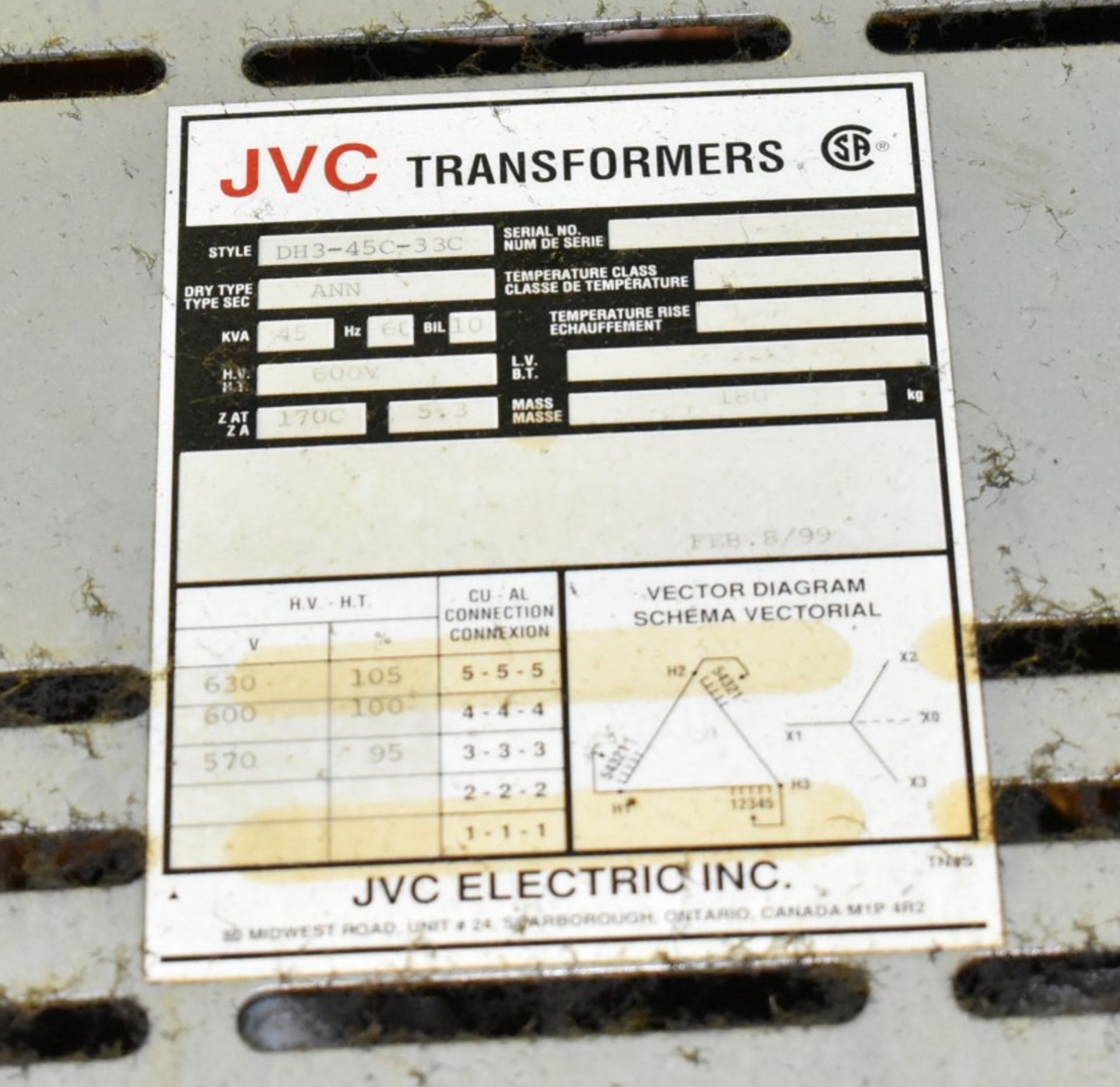 45KVA TRANSFORMER (CI) [RIGGING FEE FOR LOT#35 - $85 USD PLUS APPLICABLE TAXES] - Image 2 of 2
