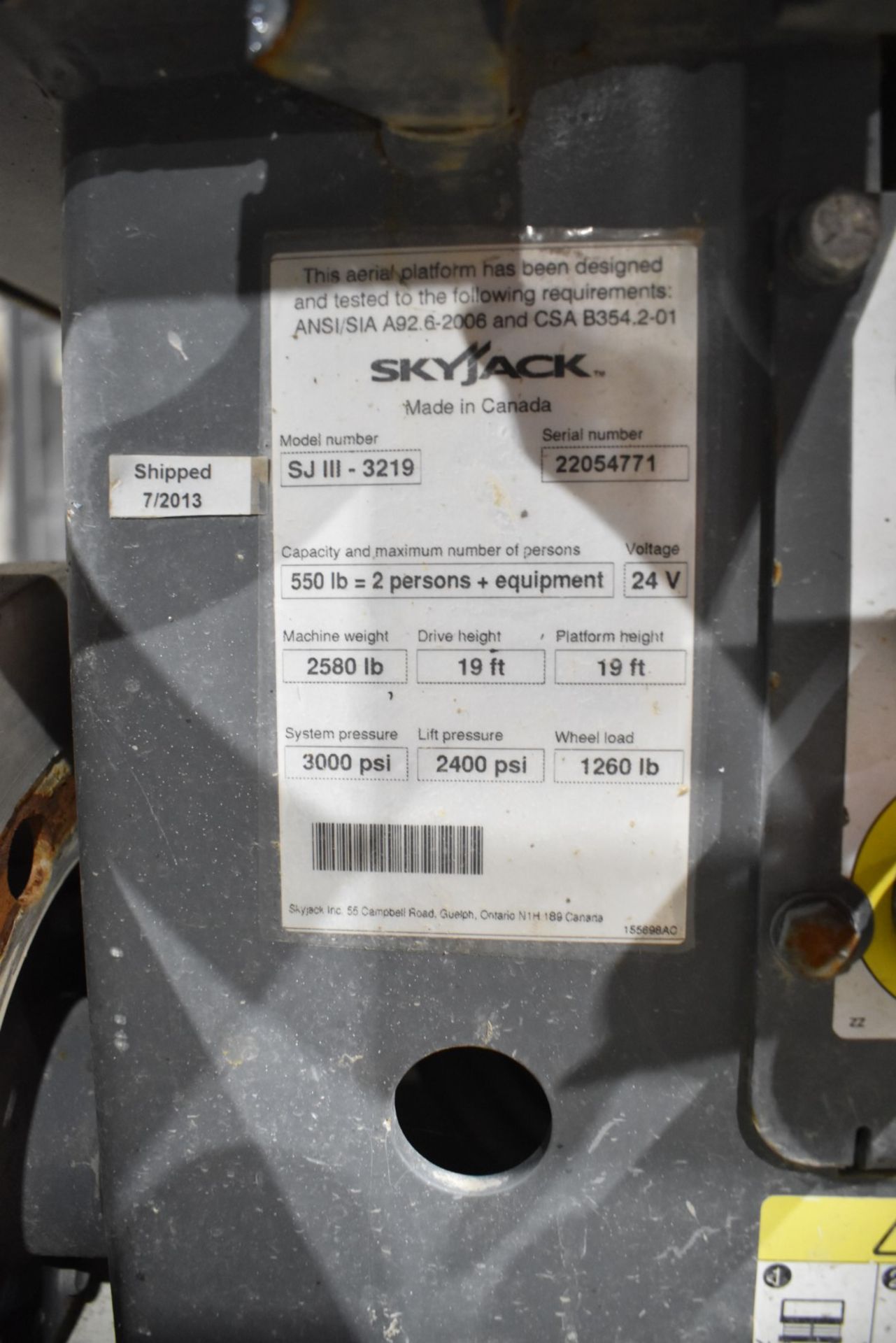 SKYJACK (2013) III 3219 ELECTRIC SCISSOR LIFT WITH 24V BATTERY, 550LBS CAPACITY, 19' MAX HEIGHT, - Bild 7 aus 8