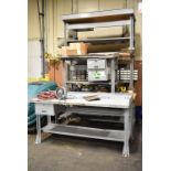 LOT/ WORK BENCHES WITH CONTENTS - SHOP SUPPLIES, HARDWARE CABINETS, SPARE PARTS