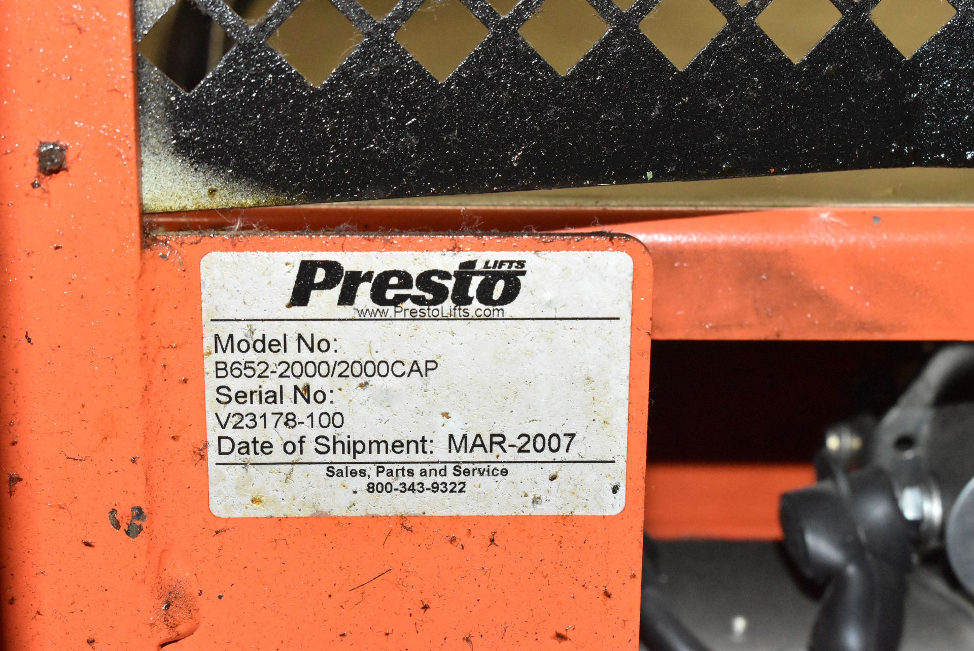 PRESTO LIFT (2007) B652 2,000 LB. CAPACITY SEMI-ELECTRIC DIE CART, S/N: V23178-100 - Image 5 of 5