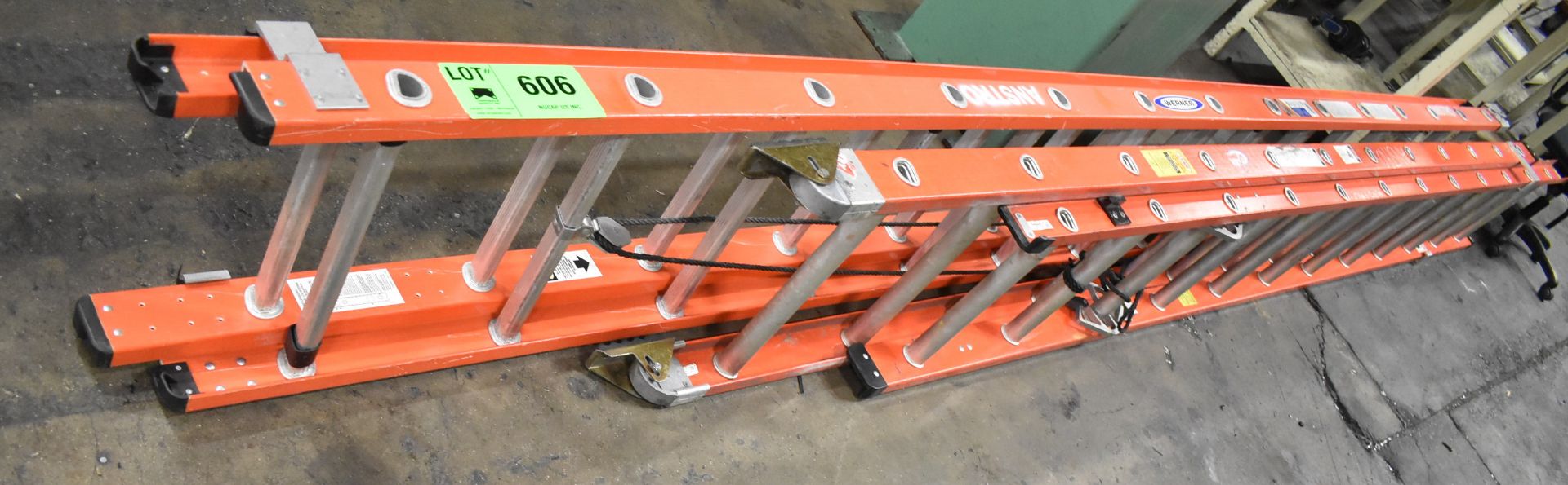 LOT/ (2) 28' FIBREGLASS EXTENSION LADDERS